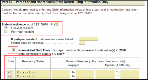 ProSeries: Part-year and nonresident state return filing information only